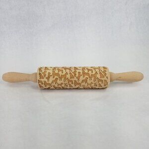 Wooden Rolling Pin Dog Motif Laser Etched Beautiful Baking Springerle Cookie